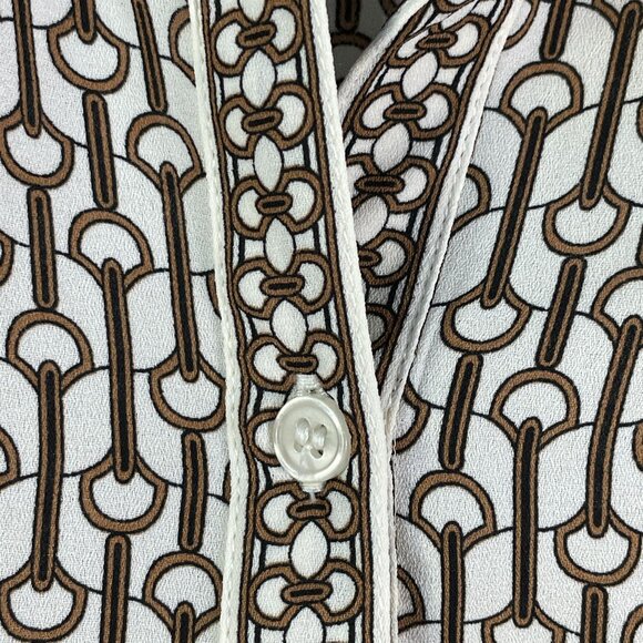 Max Studio Womens Medium Chain Link Print Blouse Button Up Long Sleeve Shirt Top - Picture 9 of 12